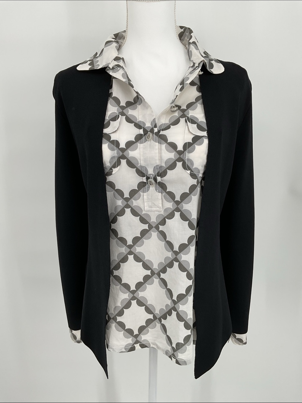 M.MLaFleur Black Knit Sweater Jacket S Perforated Back - Picture 6 of 8